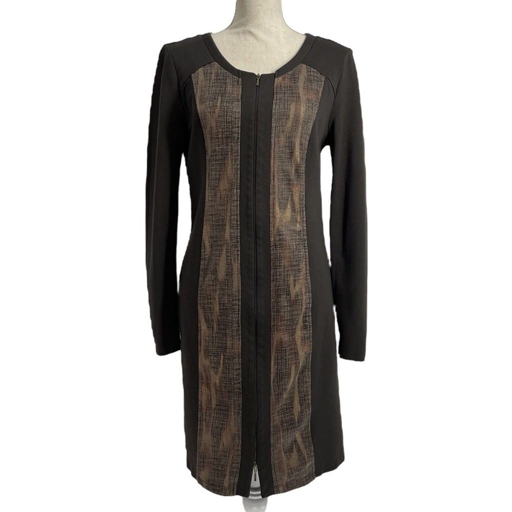 Tribal Womens Long Sleeve Zip Up Bronze Metallic Brown Midi Sheath Dress Size 8